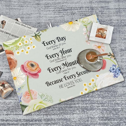 Vintage Country Watercolor Wildflowers Dish Drying Mat for Kitchen Counter, 18"x24" Microfiber Absorbent Fast Dry Mat, 2Pcs Dish Mat Faucet Mats Sets, Large Drying Kitchen Mat Kitchen Drying Pad