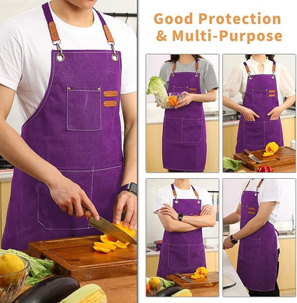 Tosewever Canvas Cross Back Chef Cotton Aprons for Men Women with Large Pockets - Image 3