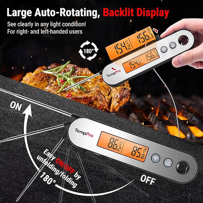 TempPro TP610 Rechargeable Instant Read Thermometer for Cooking, Stainless Steel Meat Thermometer Digital with Alarm, Waterproof Cooking Thermometer for Grill, Smoker, BBQ, Oven(Previously ThermoPro) - Image 6