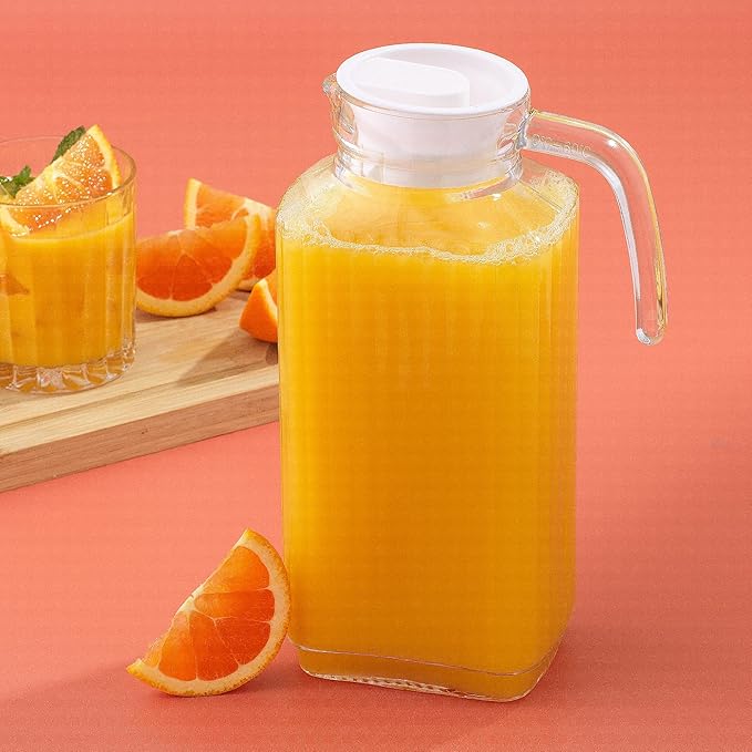 JoyJolt 60oz Glass Pitcher with Lid (2 Lids) - Beverage Serveware and Storage Container for Cold Drinks and Liquids. Juice Container, Water Jug, Fridge Pitcher for Iced Tea or Milk - Image 6