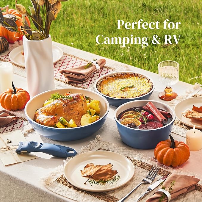 Redchef Ceramic Cookware Set, Removable Handle Pots and Pans Non-Stick, Rv Cookware Set, Non-Toxic Pots and Pans Set No PFAS, PTFE, PFOA, Detachable Pots and Pans, Dishwasher & Oven Safe(Blue) - Image 4