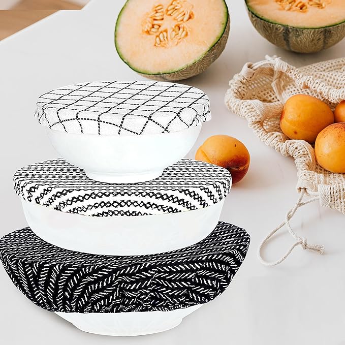10Pcs Reusable Bowl Covers In 5 Size, Stretch Cloth Fabric Dish Cover Kitchen Storage Containers Lids for Fruits Food Leftover Dough Bread Proofing