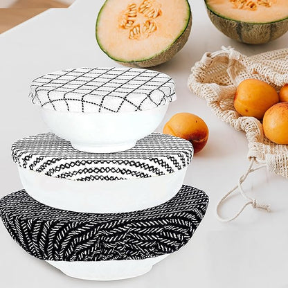 10Pcs Reusable Bowl Covers In 5 Size, Stretch Cloth Fabric Dish Cover Kitchen Storage Containers Lids for Fruits Food Leftover Dough Bread Proofing