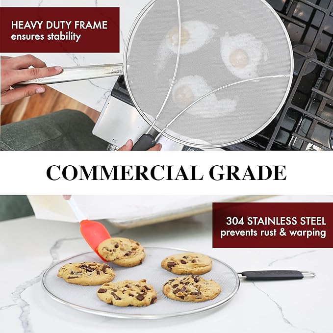 Splatter Screen for Frying Pan - 11.5 Inch Stainless Steel Grease Splatter Guard - Cover Oil Splash when Sizzling Bacon, Cooking Fried Chicken or Popcorn - Image 6