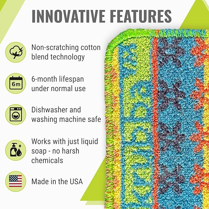 Wet-it! Skrubba 6-Pack Reusable Dish Scrubbers – Non-Scratch Scouring Pads for Kitchen & Household – Eco-Friendly, Dishwasher Safe Scrub Sponges for Dishes, Pots & Pans (Vogue) - Image 3