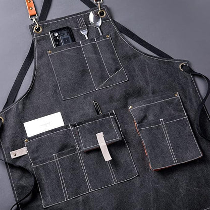 Aoomzoon Canvas Aprons for Men Chef Apron, Work Apron with Large Pockets - 16oz Heavy Duty Cross Back, BBQ, Cooking