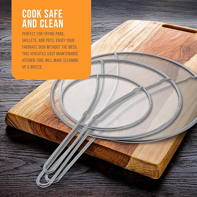 U.S. Kitchen Supply Set of 3 Stainless Steel Splatter Screen - 13", 11.5" & 9.5" Sizes - Fine Mesh Splatter Screen with Resting Feet Set, Grease Guard for Kitchen Pots and Pans - Image 7