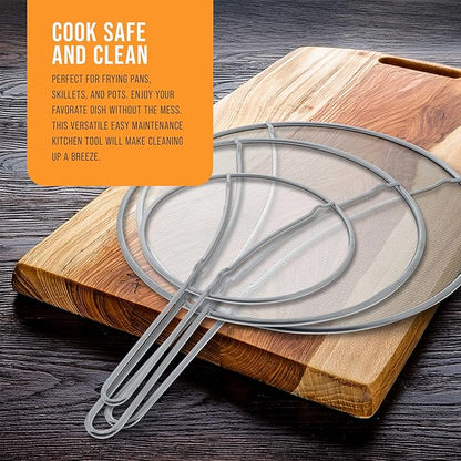 U.S. Kitchen Supply Set of 3 Stainless Steel Splatter Screen - 13", 11.5" & 9.5" Sizes - Fine Mesh Splatter Screen with Resting Feet Set, Grease Guard for Kitchen Pots and Pans - Image 7