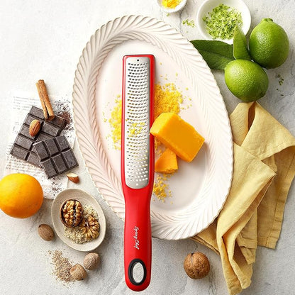 Spring Chef Premium Red Lemon Zester Grater with Handle - Fruit, Garlic, Citrus, Nutmeg, Orange Zester Tool - Heavy Duty Kitchen Shredder - Stainless Steel Ginger Grater with Blade Cover - Fine Shred - Image 9