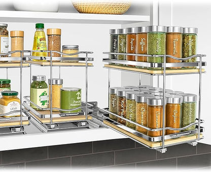 LYNK PROFESSIONAL® Élite™ Pull Out Spice Organization for Cabinets - 6-3/8 inch Wide – Spice Rack for Inside Cabinets – Wood/Chrome - Sliding Spice Rack Organizer for cabinet – Spice Rack - 2 Tier - Image 7