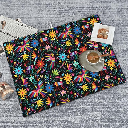 Mexican Colorful Bird and Floral Abstract Dish Drying Mats for Kitchen Counter, 18x24 inch Absorbent Decorative Microfiber Drying Pad, Anti-Slip & Absorption for Sink Small Appliances, Home Decor
