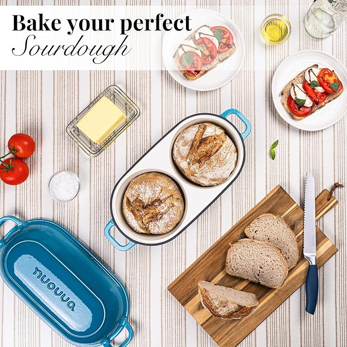 Dutch Oven For Sourdough Bread Baking – Enamelled Cast Iron Bread Loaf Pot – 500°F Oven Safe Non Stick Bread Pot – Double Round Loaf Space, 16.5cm Diameter, Light Blue, – by Nuovva - Image 7