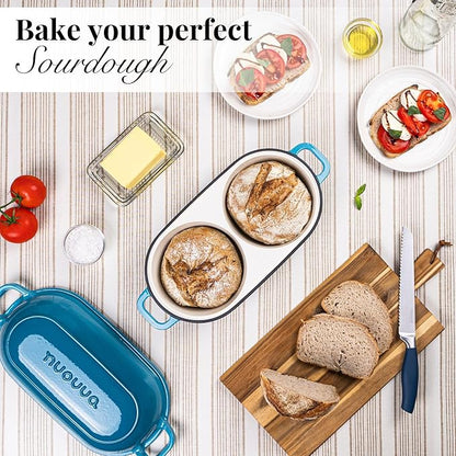 Dutch Oven For Sourdough Bread Baking – Enamelled Cast Iron Bread Loaf Pot – 500°F Oven Safe Non Stick Bread Pot – Double Round Loaf Space, 16.5cm Diameter, Light Blue, – by Nuovva - Image 7