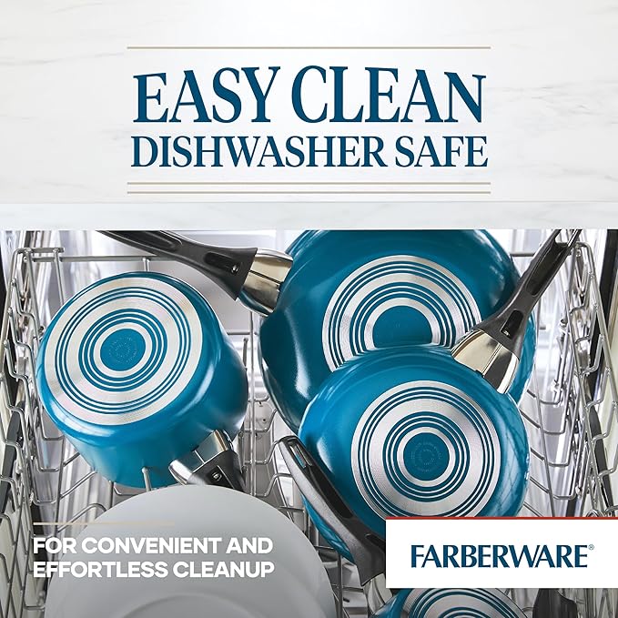 Farberware 20361 Dishwasher Safe Nonstick Cookware Set / Pots and Pans Set - 15 Piece, Blue - Image 4