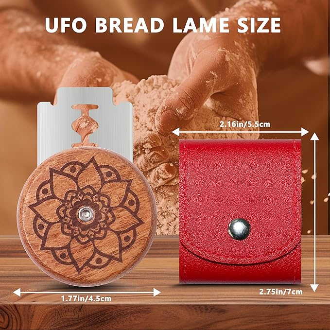 UFO Bread Lame Cutter for Homemade Sourdough,Bread Scorer Tool for Sourdough with 5 Blades and Case,Slashing Tool Bread Cutting Knife for Artisan Bread and Baguette Makers,Lotus-red - Image 2