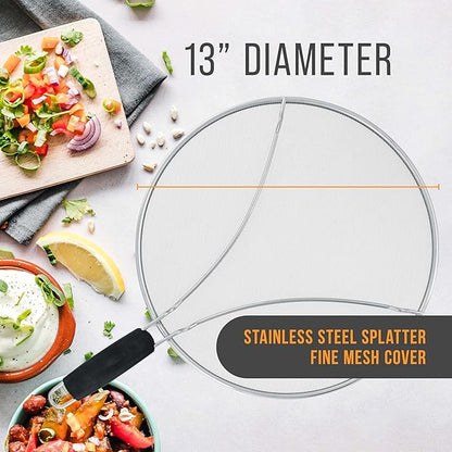 U.S. Kitchen Supply Stainless Steel Splatter Guard 13" Fine Mesh Cover, Grease & Oil, Splatter Screen for Frying Pan, Cooking Pots, with Resting Feet & Comfort Grip Handle - Image 2