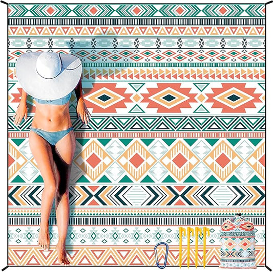 HIHOHO Beach Blanket Waterproof Sandproof Extra Large Beach Mat 79" X 83"/120"x108"for 1-8 Adults Quick Drying Durable Outdoor Picnic Mat for Beach Travel Camping Hiking