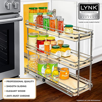 LYNK PROFESSIONAL® Élite™ Pull Out Spice Rack Organizer for Inside Kitchen Cabinets - 6" x 21" - Slide Out Drawer – Wood/Chrome Sliding Spice Organization for cabinet - Spice Racks - 6 Tier - Image 2