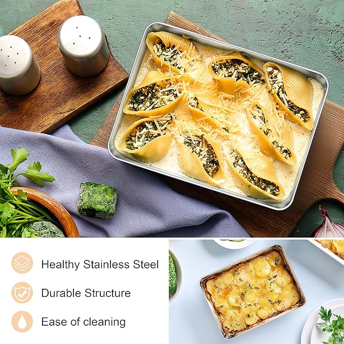 E-far 3 Pack Toaster Oven Trays, 9.4”x7.3” Stainless Steel Small Baking Cookie Sheets, Mini Non-toxic Metal Baking Pans for Cake, Healthy & Rust Free, Mirror Finish & Dishwasher Safe - Image 4