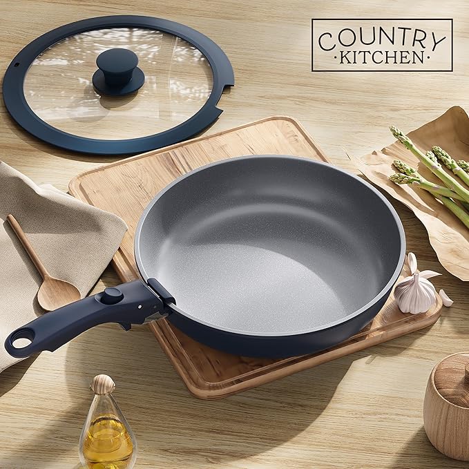 Country Kitchen Cookware Set with Removable Handle, Oven & RV Safe Pots and Pans Set, Denim, Original - Image 9