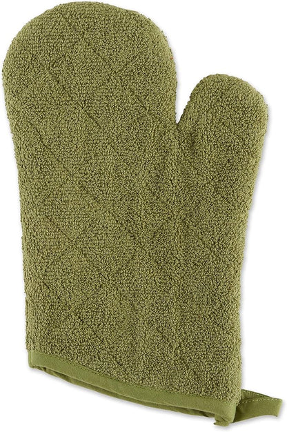 DII Basic Terry Collection 100% Cotton Quilted, Oven Mitt, Antique Green, 2 Piece