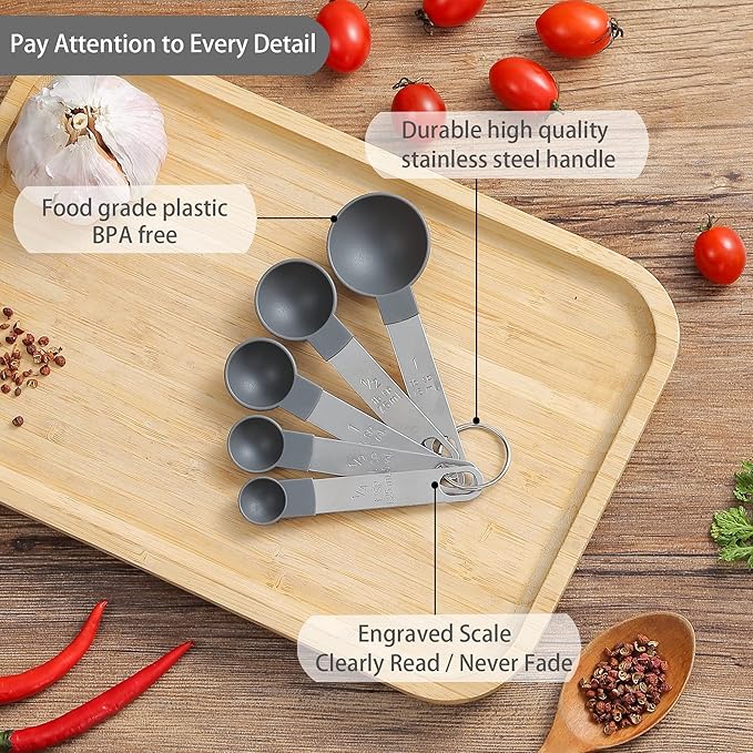 Measuring Cups and Spoons Set of Huygens Kitchen Gadgets 10 Pieces, Stackable Stainless Steel Handle Measuring Cups for Measuring Dry and Liquid Ingredient (Gray) - Image 3