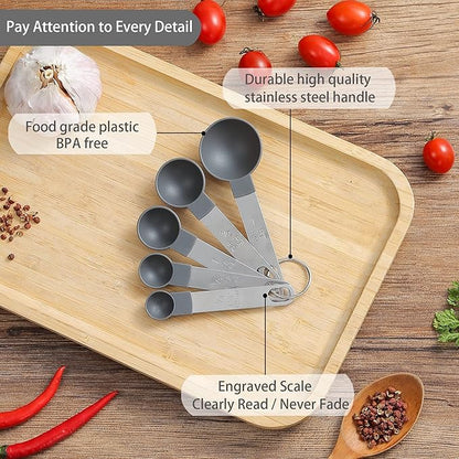 Measuring Cups and Spoons Set of Huygens Kitchen Gadgets 10 Pieces, Stackable Stainless Steel Handle Measuring Cups for Measuring Dry and Liquid Ingredient (Gray) - Image 3