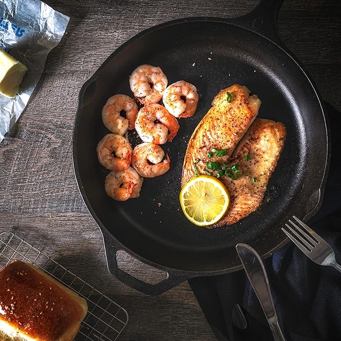 Utopia Kitchen Saute Frying Pan 8 Inch, Cast Iron Chefs Pan, Pre Seasoned Cast iron Skillet With Lid, Safe Grill Cookware for Indoor & Outdoor Use, Black - Image 6