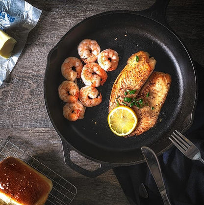 Utopia Kitchen Premium Saute Frying Pan 12 Inch, Cast Iron Chefs Pan, Pre Seasoned Cast iron Skillet With Lid, Safe Grill Cookware for Indoor & Outdoor Use, Black - Image 5