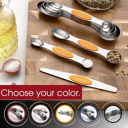 Spring Chef Stainless Steel Magnetic Measuring Spoons Set of 8 with Leveler, Dual Sided Metal Teaspoon & Tablespoon Measuring Spoons, Kitchen Gadgets for Baking & Cooking, Fits in Spice Jars - Mango - Image 6