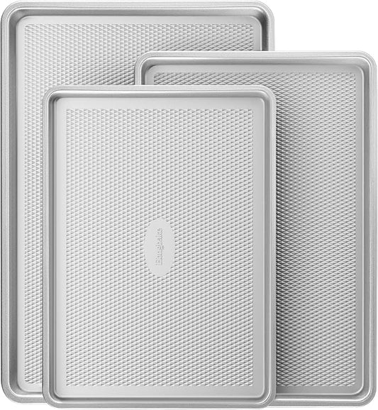 HONGBAKE Naturally Non Toxic Baking Sheet Pan Set of 3, Heavy Duty Aluminized Steel Cookie Sheets, Half/Quarter/Jelly Roll Pans with Textured Nonstick Surface, Free of PTFE & PFOA by HONGBAKE