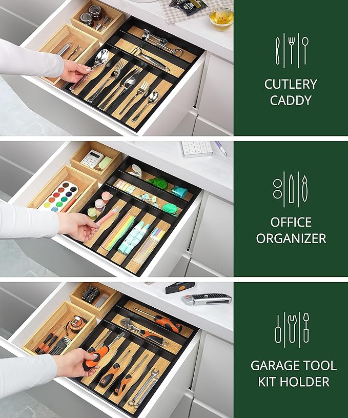 ROYAL CRAFT WOOD Luxury Bamboo Kitchen Drawer Organizer - Silverware Organizer - Utensil Holder and Cutlery Tray with Grooved Drawer Dividers for Flatware and Kitchen Utensils (7 Slot) - Image 6