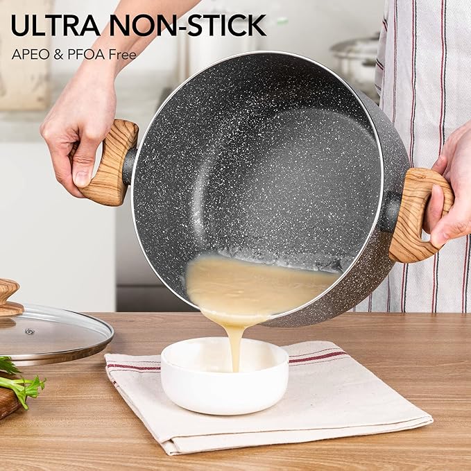 MICHELANGELO 5 Quart Stock Pot with Lid, Nonstick Soup Pot for Cooking, Non Stick Stockpot with Ergonomic Handle, Induction Compatible, Grey Granite - Image 2