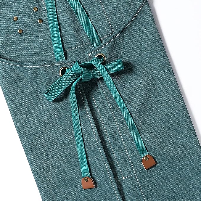 AFUN Chef Aprons for Men Women with Oversized Pockets, 16-Ounce Cotton Canvas Cross Back Heavy Duty Work Apron (Dark Green) - Image 6