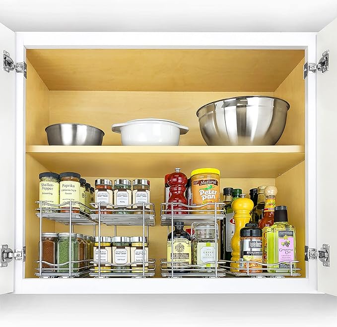 LYNK PROFESSIONAL® Pull Out Spice Organization for Cabinets - 10-3/8 inch Wide – Spice Rack for Inside Cabinets, Slide Out Spice Rack Organizer for cabinet – Pull Out Spice Rack, Sliding 2 Tier Chrome - Image 8