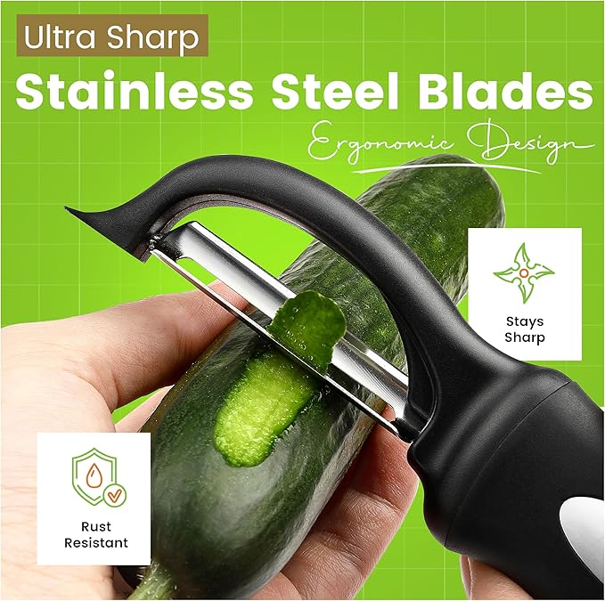 Spring Chef Vegetable Peelers for Kitchen - Stainless Steel Swivel, Y & Julienne Peelers, Potato Peelers with Soft Grip Handles, Kitchen Utensils Set of 3 for Fruits, Veggies, Apples, Carrots - Image 5
