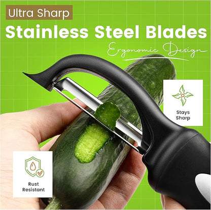 Spring Chef Vegetable Peelers for Kitchen - Stainless Steel Swivel, Y & Julienne Peelers, Potato Peelers with Soft Grip Handles, Kitchen Utensils Set of 3 for Fruits, Veggies, Apples, Carrots - Image 5