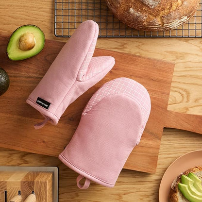 KITCHENAID Gourmet Series Gridlines Mini Oven Mitts 2-Pack Set, Heat Resistant up to 600°F, Soft Silicone Grip, Magnetic Cuff, Dried Rose, 5.5"x9" - Image 2