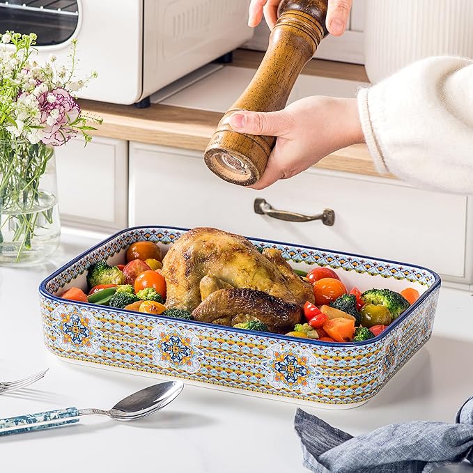 Casserole Dishes for Oven, Ceramic Baking Dishes Set of 3, Rectangular Lasagna Pans, Ceramic Bakeware Set for Baking, Roasting and Serving - Boho Style - Image 5