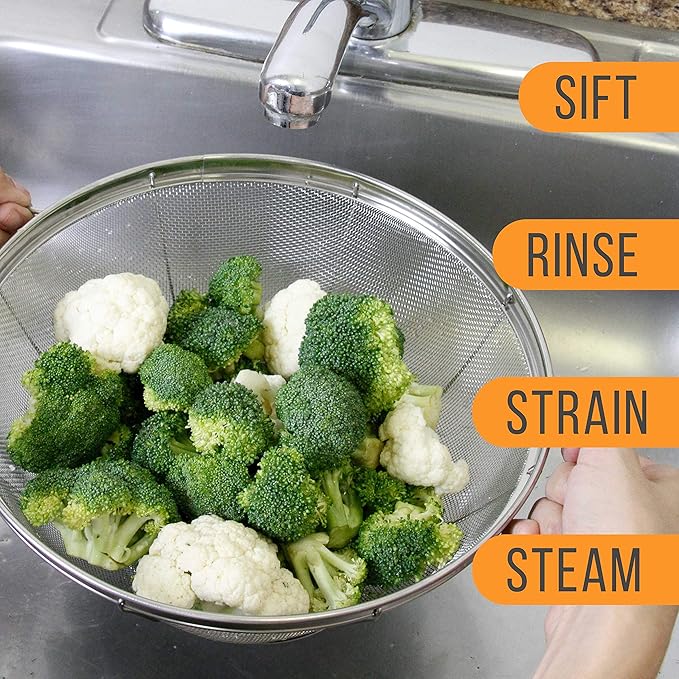 U.S. Kitchen Supply Set of 3 Stainless Steel Colander Strainers Net Baskets 5, 4, & 3-Quart - Colander with Handles & Resting Base - Stainless Steel Sieve, Mesh Strainers and Colanders for Kitchen - Image 6