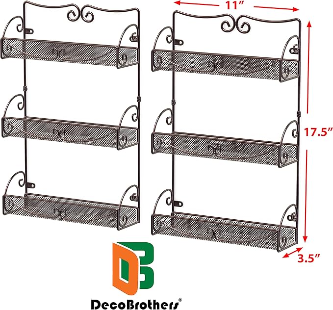 Deco Brothers 3 Tier Wall Mounted Spice Rack, 2 Pack, Bronze - Image 6