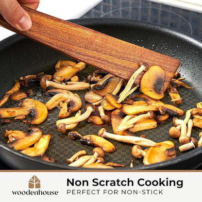 Wooden Spatula for Cooking Set of 2-12 Inch Teak Spatula for Non Stick Frying Pan - Turner & Flipper for Cast Iron, Egg & Pancake Scraper - BPA Free & Heat Resistant Wooden Cooking Utensils - Image 6