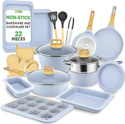 NutriChef 22‑Piece Non‑Stick Ceramic Pots and Pans Set – For All Cooktops Including Induction – PTFE & PFAS Free, Includes Bakeware & Utensils by NutriChef%E2%84%A2Kitchen