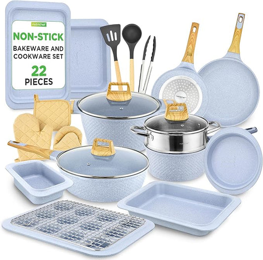 NutriChef 22‑Piece Non‑Stick Ceramic Pots and Pans Set – For All Cooktops Including Induction – PTFE & PFAS Free, Includes Bakeware & Utensils by NutriChef%E2%84%A2Kitchen