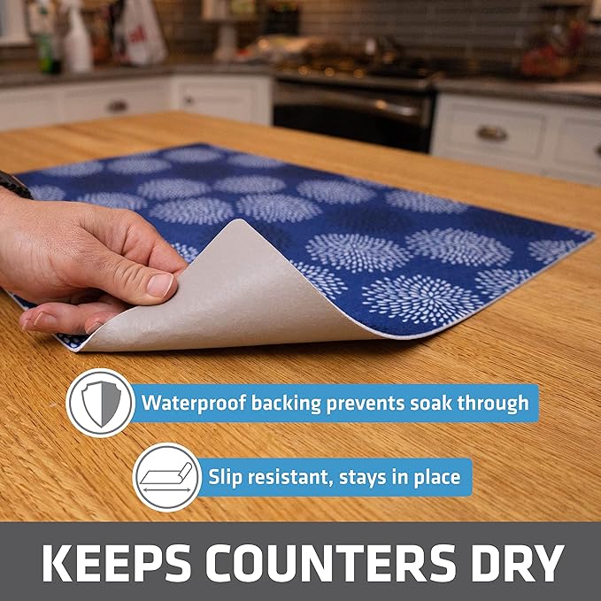 Drymate Jumbo XL Dish Drying Mat (19”x24”), Low-Profile, Super Absorbent, Quick Dry Fabric, Waterproof & Slip-Resistant, for Kitchen Counter, Trimmable, Easy to Clean (USA Made)(GoodBlue) - Image 3