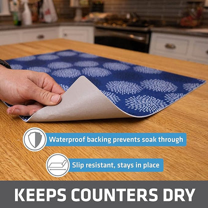 Drymate Jumbo XL Dish Drying Mat (19”x24”), Low-Profile, Super Absorbent, Quick Dry Fabric, Waterproof & Slip-Resistant, for Kitchen Counter, Trimmable, Easy to Clean (USA Made)(GoodBlue) - Image 3