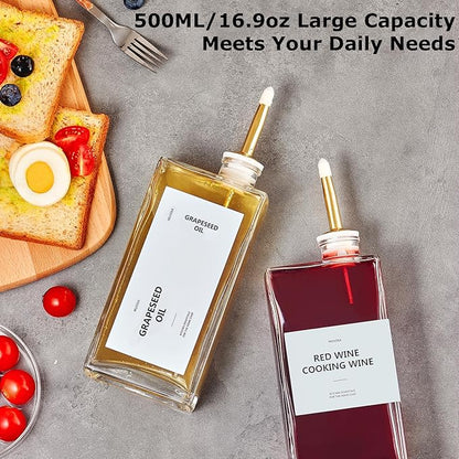 Olive Oil Dispenser Bottle for Kitchen, 16.9 oz/ 500 ml Cooking Oil Container, Glass Oil Dispenser Set, Glass Cruet for Oil with Pourer Spouts, Coffee Syrup Dispenser