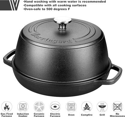 VORRINGARD Cast Iron Dutch Oven Pot with Lid for Bread Baking - include Sourdough Bread Baking Supplies like Banneton Bread Proofing Basket, Bread Oven 6 QT, Pre-seasoned