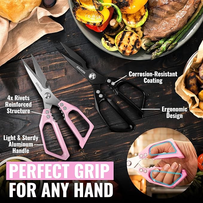 2PC 5-in-1 Multifunctional Heavy-Duty Korean Kitchen Scissors Set, All Purpose Kitchen Shears with Stainless Steel Blades, Bone Cutting scissors for Meat, Fish, Turkey, Vegetables