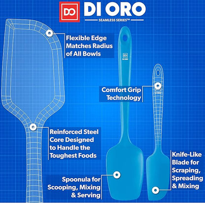 DI ORO Silicone Spatula Set - Rubber Kitchen Spatulas for Baking, Cooking, & Mixing - 600°F Heat-Resistant & BPA Free Silicone Scraper Spatulas for Nonstick Cookware - Dishwasher Safe (3pc, Blue) - Image 4